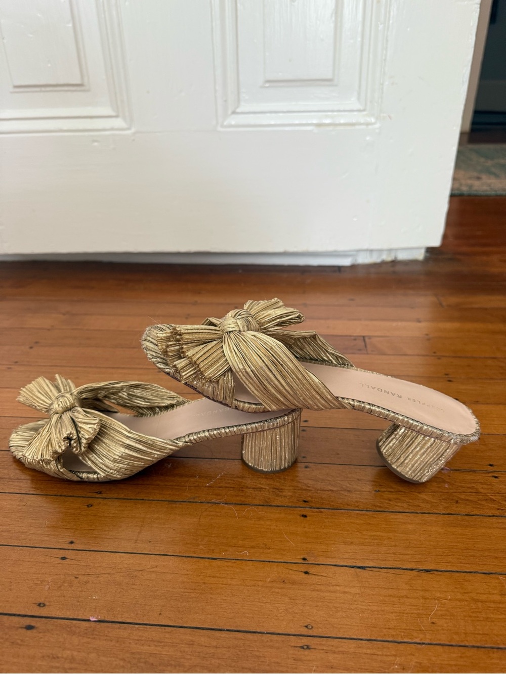 Loeffler Randall Gold Pleated Knot Slide Heels - Picture 8 of 10